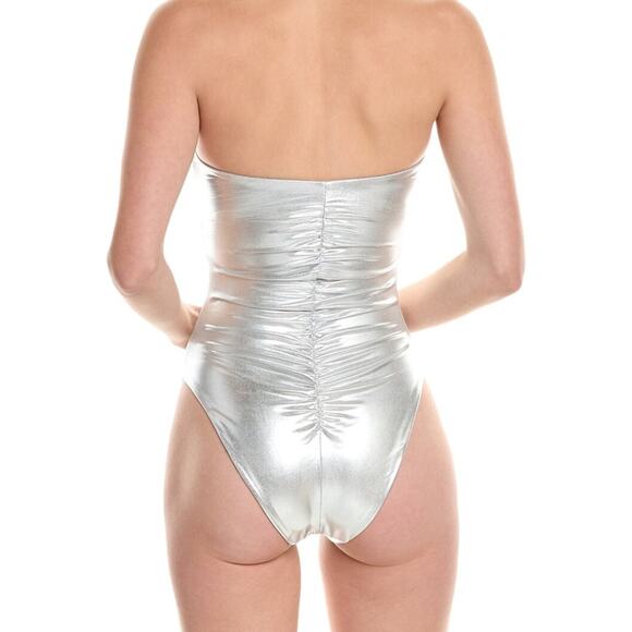 WeWoreWhat Women's Metallic Ruched One-Piece Swimsuit XXS NWT - Picture 3 of 5